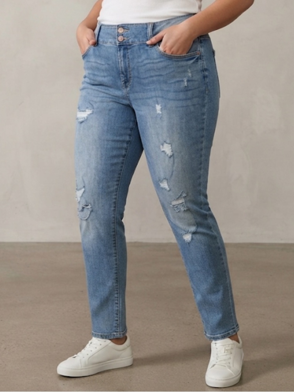 Refuge Light Blue Distressed Straight Leg Jeans-16
